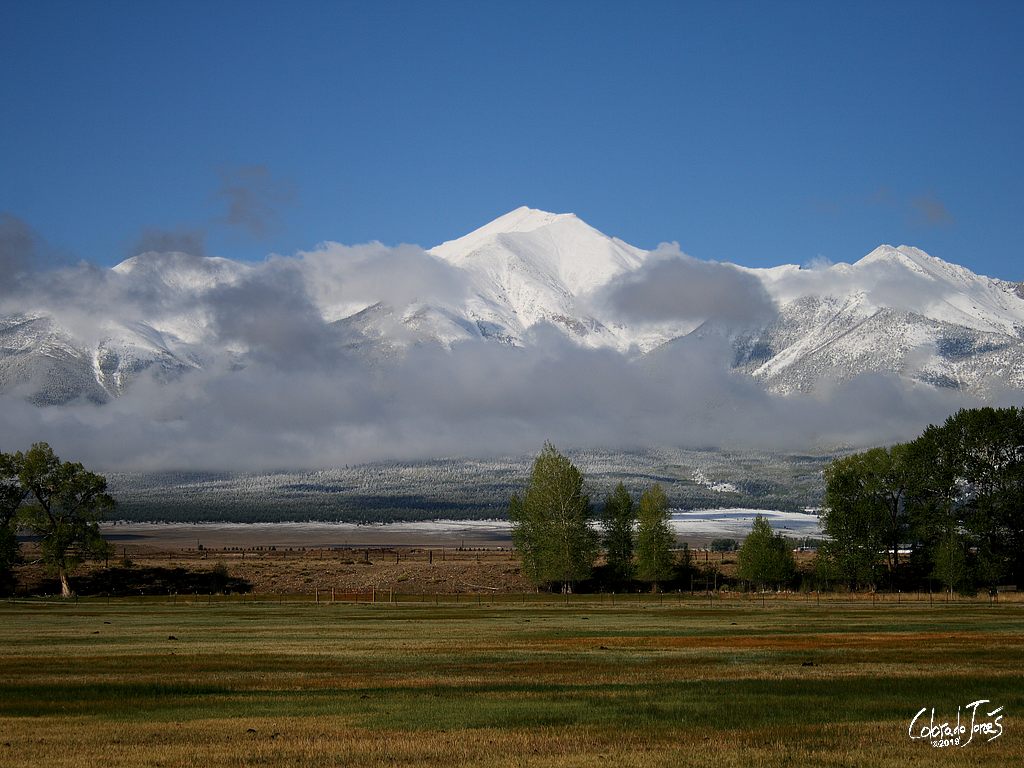 First snow of the winter covers Mt. Princeton near Buena Vista in Colorado, USA