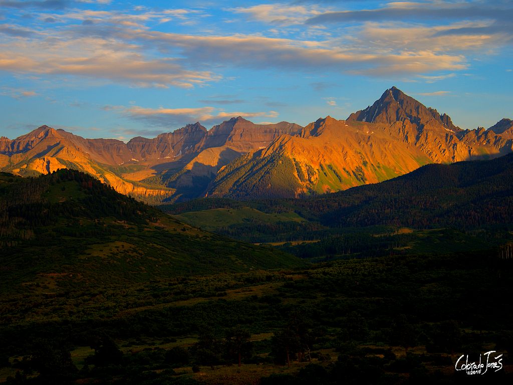 Sunset turns Mt. Sneffels near Telluride in Colorado USA a beautiful orange